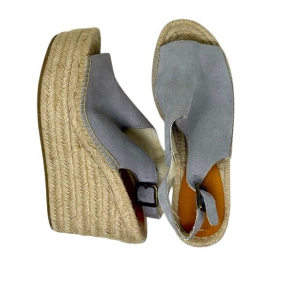 Anthropologie | Soludos Gray Suede Wedges, size 7, 4.5” heel - Picture 1 of 13